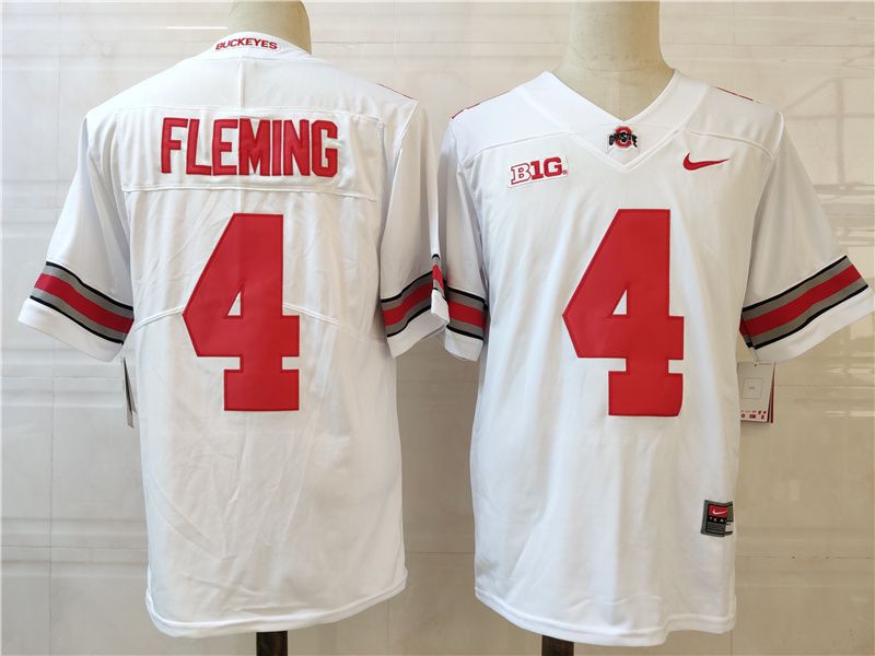Men Ohio State Buckeyes 4 Fleming White Nike 2025 NCAA Jersey